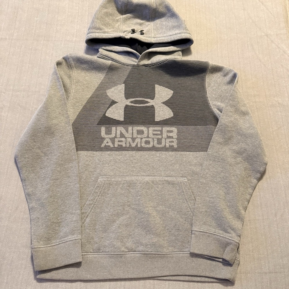 Under Armour Youth Large Gray ColdGear Hoodie Sweatshirt Pullover YLG Boys